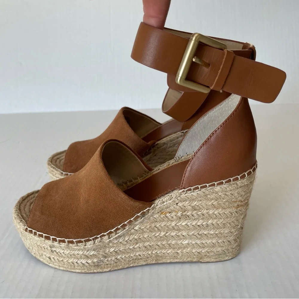 MARC FISHER Womens Brown 2" Platform Adalyn Wedge Leather Espadrille Sandals 9 - Picture 1 of 13